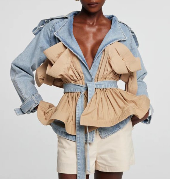 画像5: Women's Denim jacket coat with irregular frill　イレギュラーフリル付テーラーカラーデニムジャケット ブルゾンコート  (5)