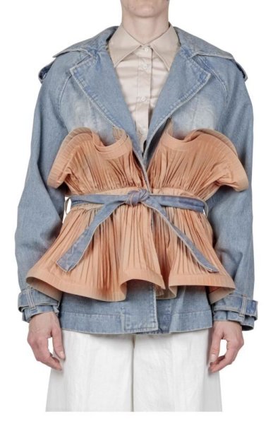 画像1: Women's Denim jacket coat with irregular frill　イレギュラーフリル付テーラーカラーデニムジャケット ブルゾンコート  (1)