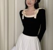 画像5: Women's Square collar ribbon short knit sweater　スクエアカラーリボン付きショート丈 セーター ニット (5)