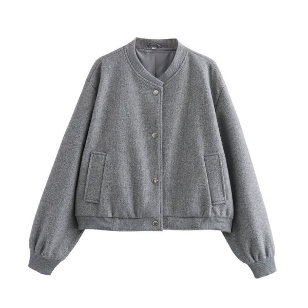 画像4: Women's Round neck short bomber jacket jumper coat　ショート丈ラウンドカラーボンバージャケット ブルゾンコート  (4)
