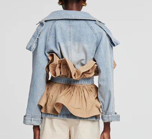 画像4: Women's Denim jacket coat with irregular frill　イレギュラーフリル付テーラーカラーデニムジャケット ブルゾンコート  (4)