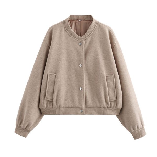 画像8: Women's Round neck short bomber jacket jumper coat　ショート丈ラウンドカラーボンバージャケット ブルゾンコート  (8)