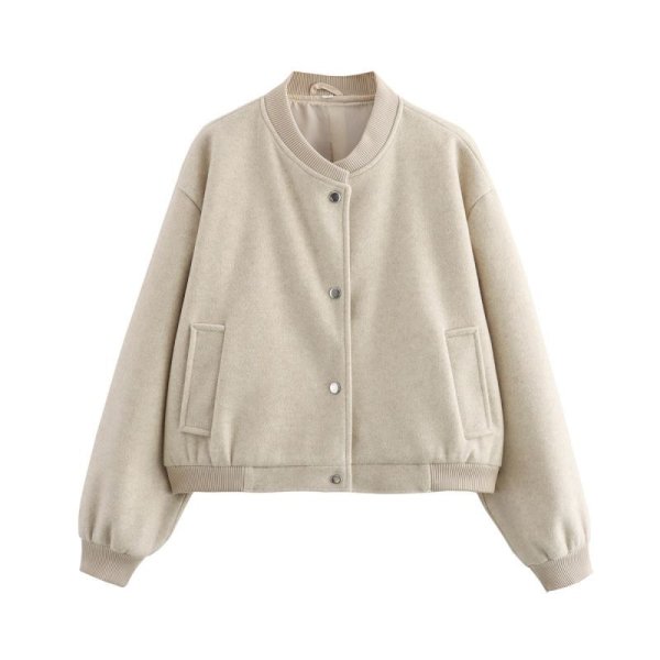 画像5: Women's Round neck short bomber jacket jumper coat　ショート丈ラウンドカラーボンバージャケット ブルゾンコート  (5)