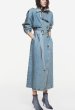 画像1: Women's Double-breasted belted denim windbreaker coat  long coat　ダブルブレストのベルト付きデニムウインドブレーカーコートテーラーカラーロングコート ジャケット (1)
