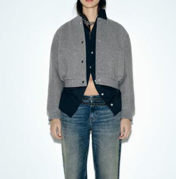 画像11: Women's Round neck short bomber jacket jumper coat　ショート丈ラウンドカラーボンバージャケット ブルゾンコート  (11)