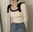 画像4: Women's Square collar ribbon short knit sweater　スクエアカラーリボン付きショート丈 セーター ニット (4)