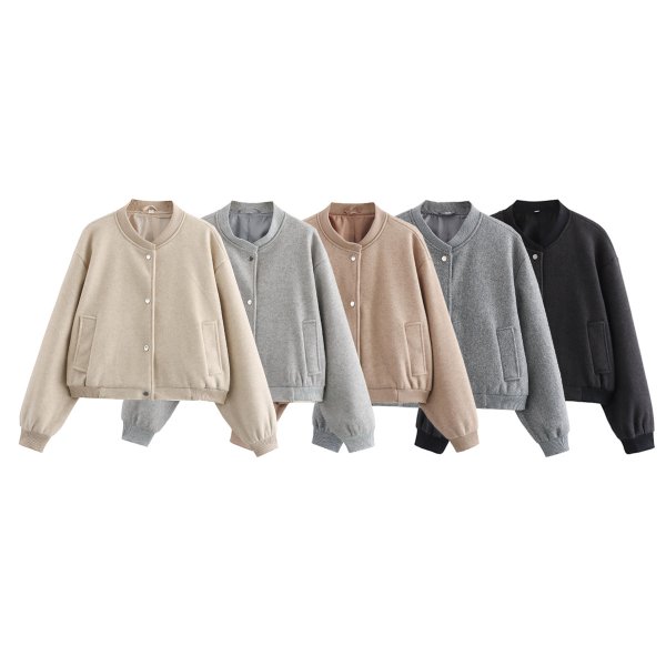 画像10: Women's Round neck short bomber jacket jumper coat　ショート丈ラウンドカラーボンバージャケット ブルゾンコート  (10)