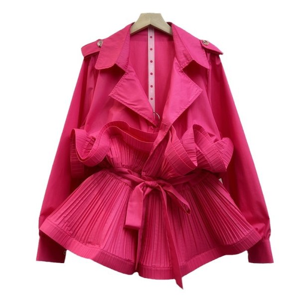 画像3: Women's Tailor collar frill half trench coat jacket　イレギュラーフリル付テーラーカラーハーフトレンチコートジャケット  (3)