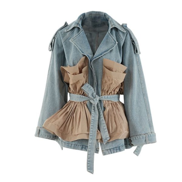 画像6: Women's Denim jacket coat with irregular frill　イレギュラーフリル付テーラーカラーデニムジャケット ブルゾンコート  (6)