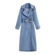 画像2: Women's Double-breasted belted denim windbreaker coat  long coat　ダブルブレストのベルト付きデニムウインドブレーカーコートテーラーカラーロングコート ジャケット (2)
