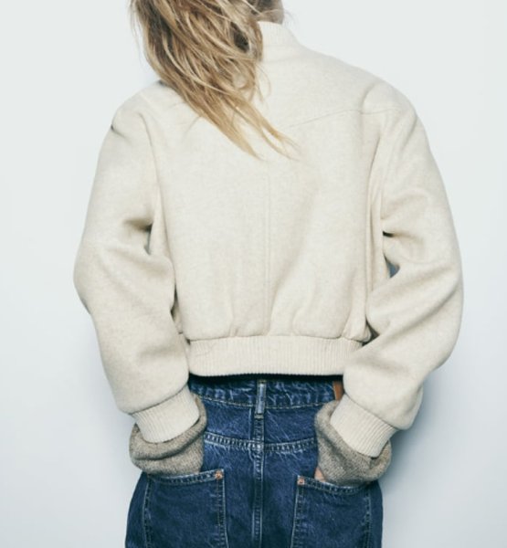 画像14: Women's Round neck short bomber jacket jumper coat　ショート丈ラウンドカラーボンバージャケット ブルゾンコート  (14)