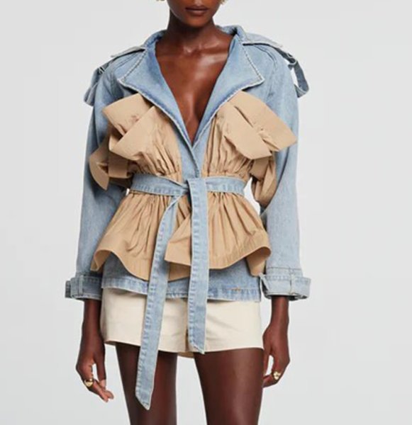 画像2: Women's Denim jacket coat with irregular frill　イレギュラーフリル付テーラーカラーデニムジャケット ブルゾンコート  (2)