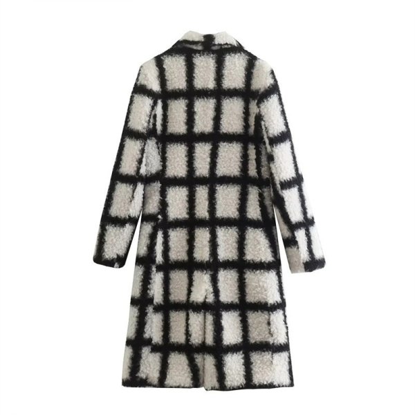 画像2: Women's Black and white checked tailored collar long coat　ブラック＆ホワイトチェックテーラーカラーロングコート ジャケット (2)