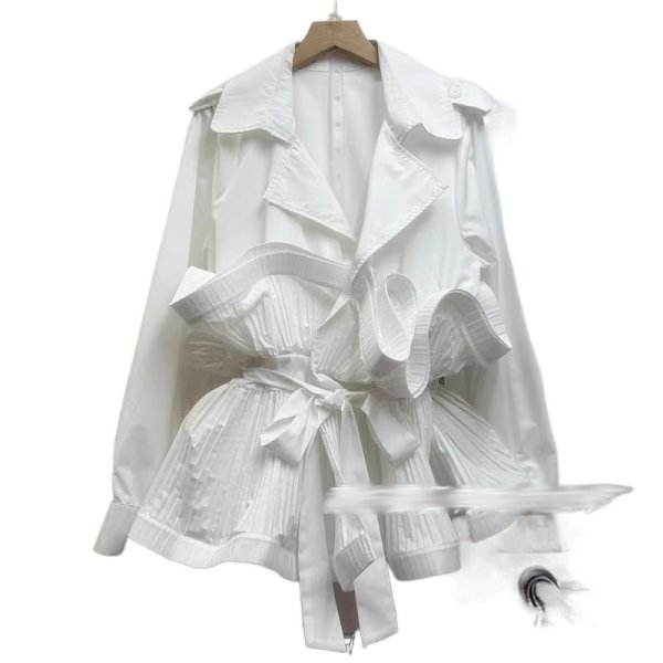 画像4: Women's Tailor collar frill half trench coat jacket　イレギュラーフリル付テーラーカラーハーフトレンチコートジャケット  (4)