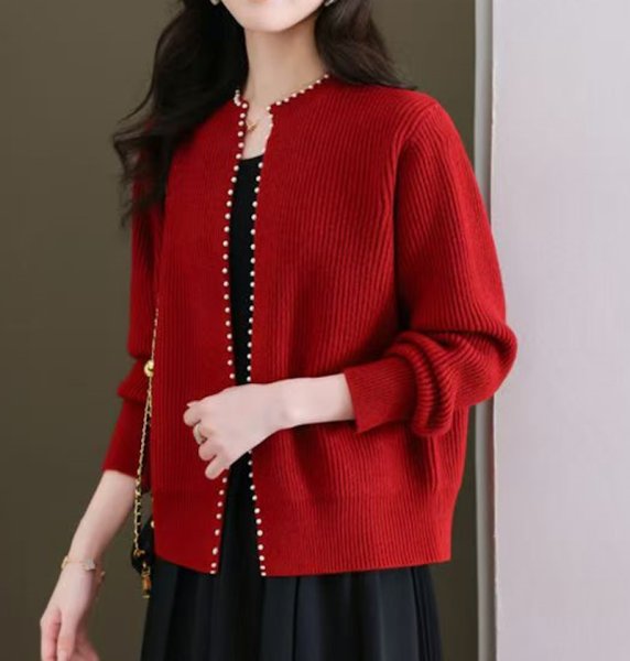 画像3: Women's Round neck knit cardigan with pearls　パール付きラウンドネック カーディガンセーターニット (3)