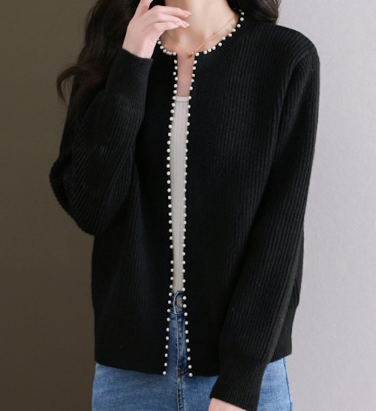 画像7: Women's Round neck knit cardigan with pearls　パール付きラウンドネック カーディガンセーターニット (7)