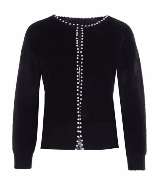 画像1: Women's Round neck knit cardigan with pearls　パール付きラウンドネック カーディガンセーターニット (1)