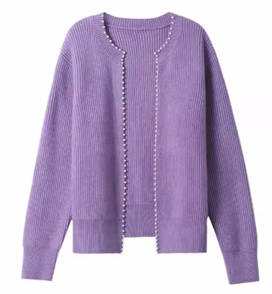 画像2: Women's Round neck knit cardigan with pearls　パール付きラウンドネック カーディガンセーターニット (2)