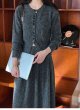 画像8: Women's French round neck single-breasted slit long sleeve sweater and A-line long skirt set set up  フレンチラウンドネック シングルブレスト スリット 長袖セーター＆Aラインロングスカートスーツセットアップ (8)