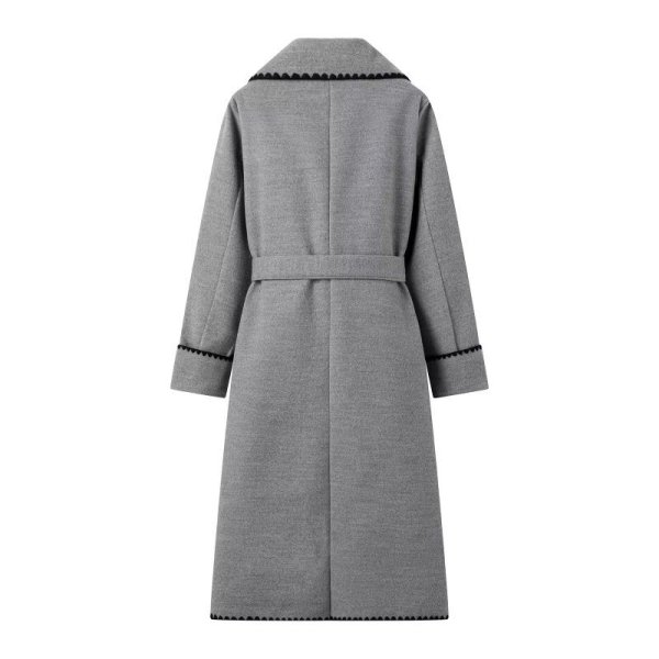 画像6: Women's Embroidered border Roosevelt long coat jacket　縁取り刺繍ベルト付きロングコート ジャケット (6)