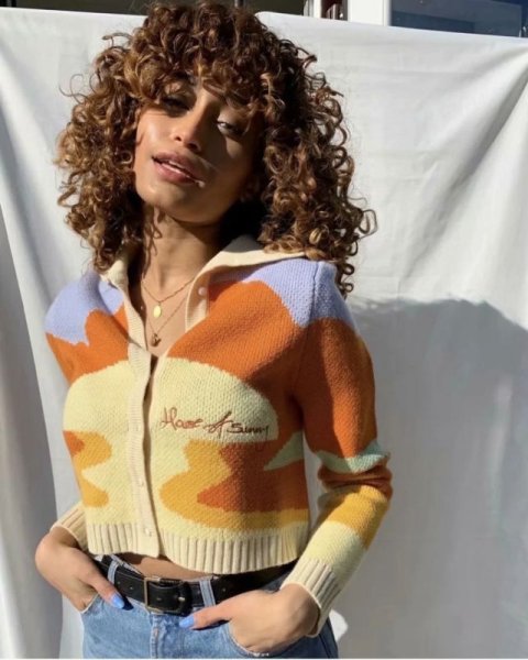 画像6: Women's Contrast Color Lapel Long Sleeve Cardigan Sweater Jacket　ポロスタイルグラフィック編み込み カーディガンセータージャケットニット (6)