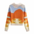 画像2: Women's Contrast Color Lapel Long Sleeve Cardigan Sweater Jacket　ポロスタイルグラフィック編み込み カーディガンセータージャケットニット (2)
