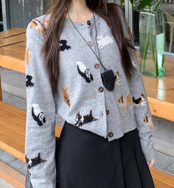 画像3: Women's Animal knit round neck cardigan sweater Knit　アニマル編み込みラウンドネック カーディガンセータージャケットニット (3)