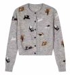 画像1: Women's Animal knit round neck cardigan sweater Knit　アニマル編み込みラウンドネック カーディガンセータージャケットニット (1)