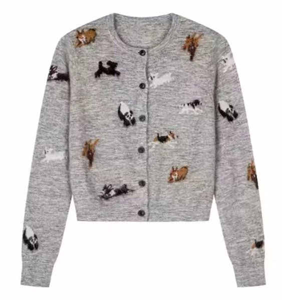 画像1: Women's Animal knit round neck cardigan sweater Knit　アニマル編み込みラウンドネック カーディガンセータージャケットニット (1)