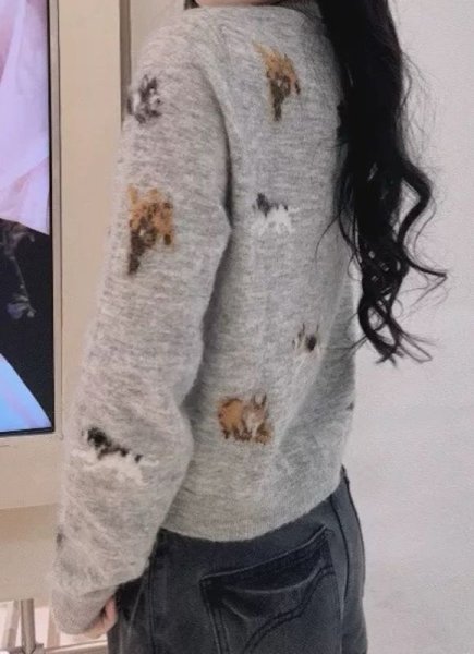 画像2: Women's Animal knit round neck cardigan sweater Knit　アニマル編み込みラウンドネック カーディガンセータージャケットニット (2)