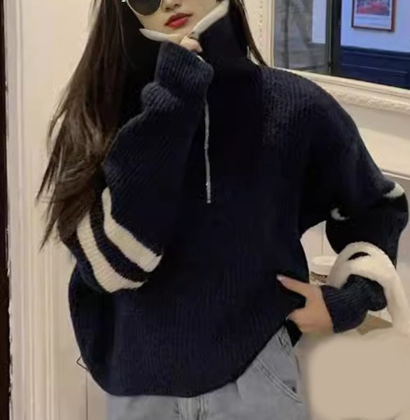 画像5: Women's Half-zip up two-line pullover sweater jacket Knit　ハーフジップアップ2本ライン入り カーディガンセータージャケットニット (5)