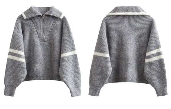 画像10: Women's Half-zip up two-line pullover sweater jacket Knit　ハーフジップアップ2本ライン入り カーディガンセータージャケットニット (10)