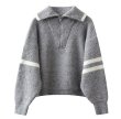 画像1: Women's Half-zip up two-line pullover sweater jacket Knit　ハーフジップアップ2本ライン入り カーディガンセータージャケットニット (1)