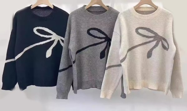 画像4: Women's Big ribbon knitted round neck sweater Knit　ビッグリボン編み込みラウンドネックセーターニット (4)