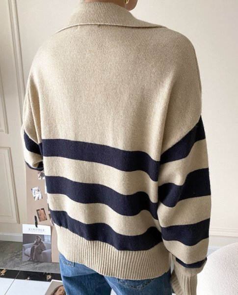 画像6: Women's Rugby knit striped loose pullover sweater knit jacket　ラガーボーダーストライプボーダーセーターニットジャケット (6)