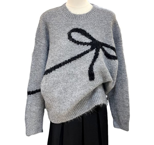 画像6: Women's Big ribbon knitted round neck sweater Knit　ビッグリボン編み込みラウンドネックセーターニット (6)