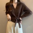 画像4: Women's Lace-up V-neck sweater cardigan knit jacket　レースアップラップV ネックセーターカーディガンニットジャケット (4)