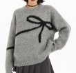 画像1: Women's Big ribbon knitted round neck sweater Knit　ビッグリボン編み込みラウンドネックセーターニット (1)