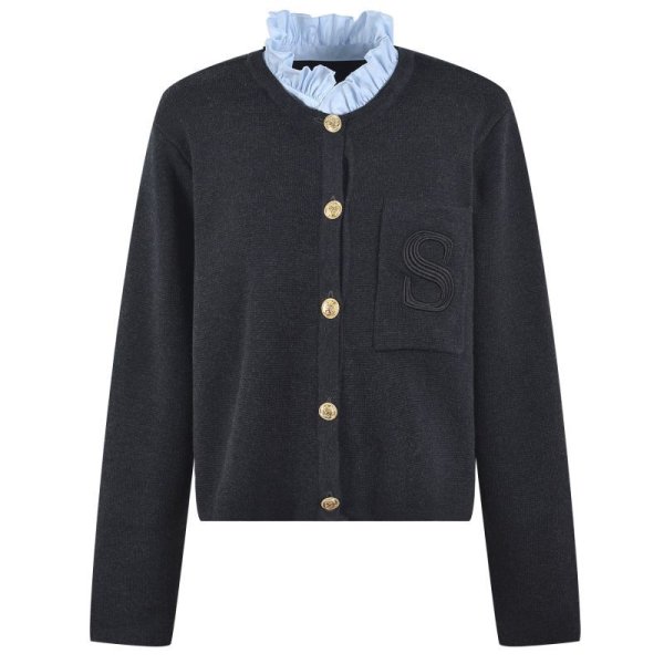 画像2: Women's Stand collar frilled collar cardigan sweater knit　スタンドカラーフリル襟 カーディガンセーターニット (2)
