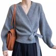 画像1: Women's Lace-up V-neck sweater cardigan knit jacket　レースアップラップV ネックセーターカーディガンニットジャケット (1)