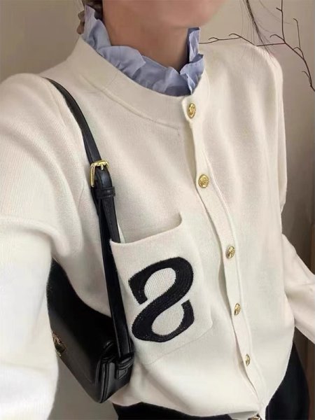 画像5: Women's Stand collar frilled collar cardigan sweater knit　スタンドカラーフリル襟 カーディガンセーターニット (5)