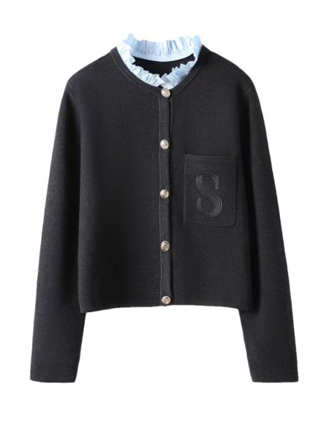 画像7: Women's Stand collar frilled collar cardigan sweater knit　スタンドカラーフリル襟 カーディガンセーターニット (7)