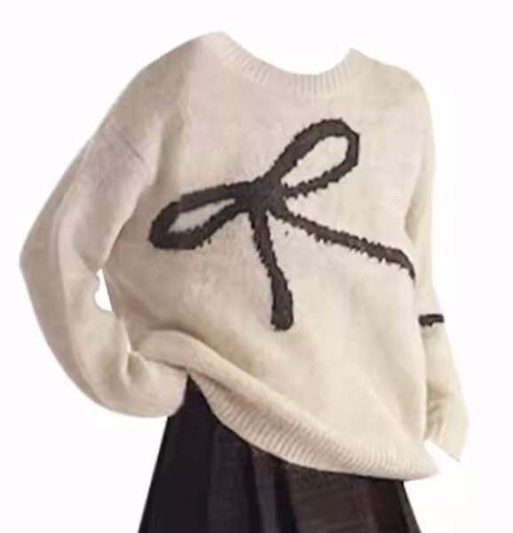 画像2: Women's Big ribbon knitted round neck sweater Knit　ビッグリボン編み込みラウンドネックセーターニット (2)