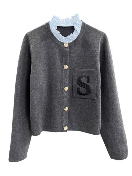 画像3: Women's Stand collar frilled collar cardigan sweater knit　スタンドカラーフリル襟 カーディガンセーターニット (3)