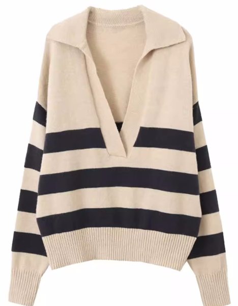 画像1: Women's Rugby knit striped loose pullover sweater knit jacket　ラガーボーダーストライプボーダーセーターニットジャケット (1)