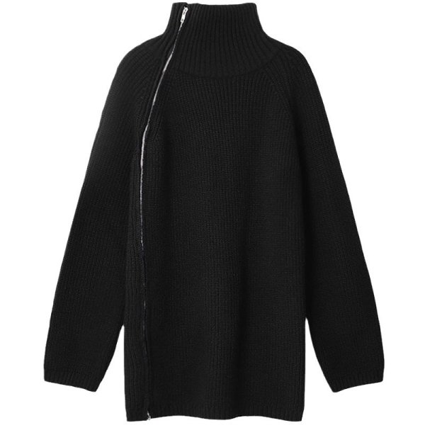 画像2: Women's Side zipper design turtleneck sweater knit jacket　サイドジップハイネックタートルセーターニットジャケット (2)