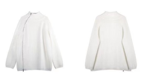 画像4: Women's Side zipper design turtleneck sweater knit jacket　サイドジップハイネックタートルセーターニットジャケット (4)