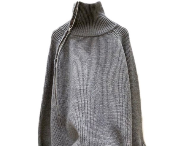 画像3: Women's Side zipper design turtleneck sweater knit jacket　サイドジップハイネックタートルセーターニットジャケット (3)