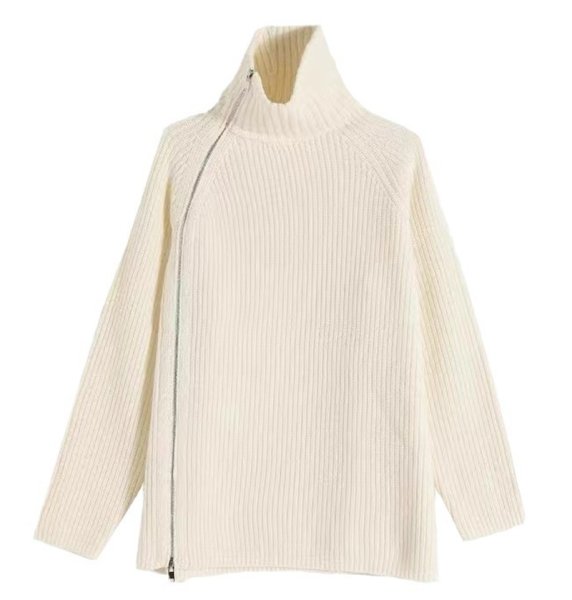 画像1: Women's Side zipper design turtleneck sweater knit jacket　サイドジップハイネックタートルセーターニットジャケット (1)