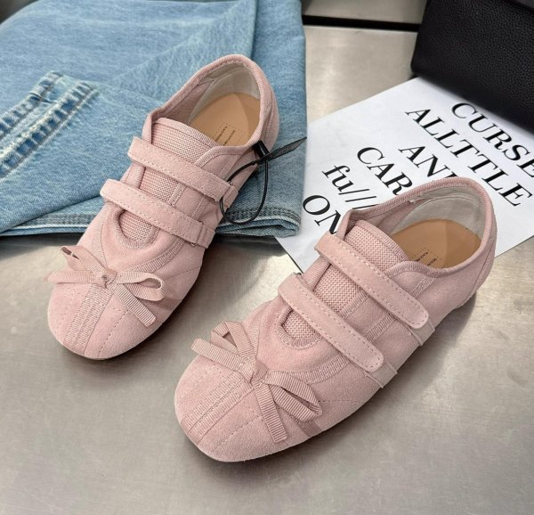 画像6: Velcro Nubuck Flat Ribbon Slip-on Pumps shoes 　ベルクロヌバックフラットリボン付きパンプススリッポンシューズ (6)